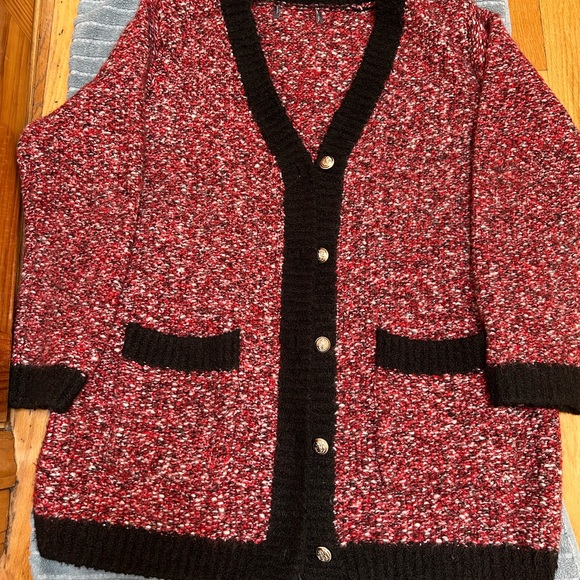 Jackets & Blazers - Women's Red and Black Cardigan Sweater